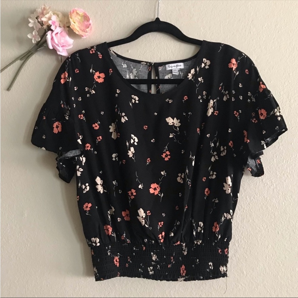 Love, Fire Black Floral Print Flutter Sleeves Top✨